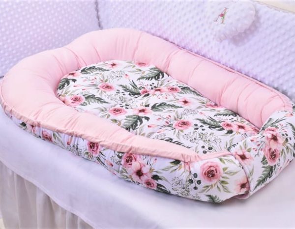 Babynest model Flori de bumbac roz 0-12luni
