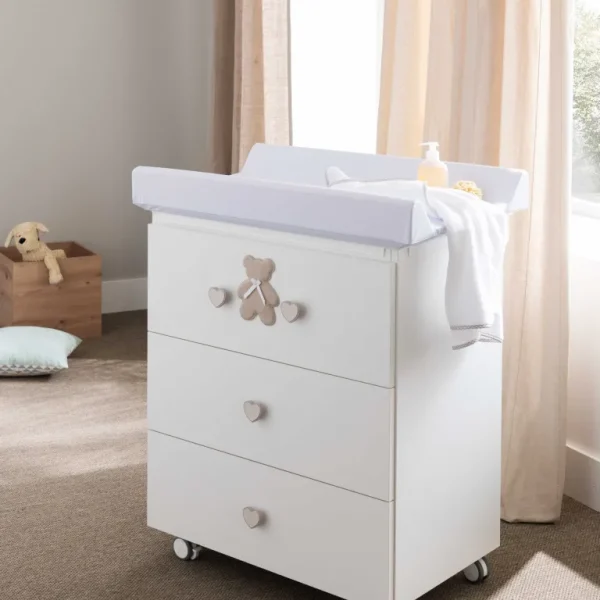Comoda Bebe cu salteluta de înfășat și cădiță Balu 3 sertare